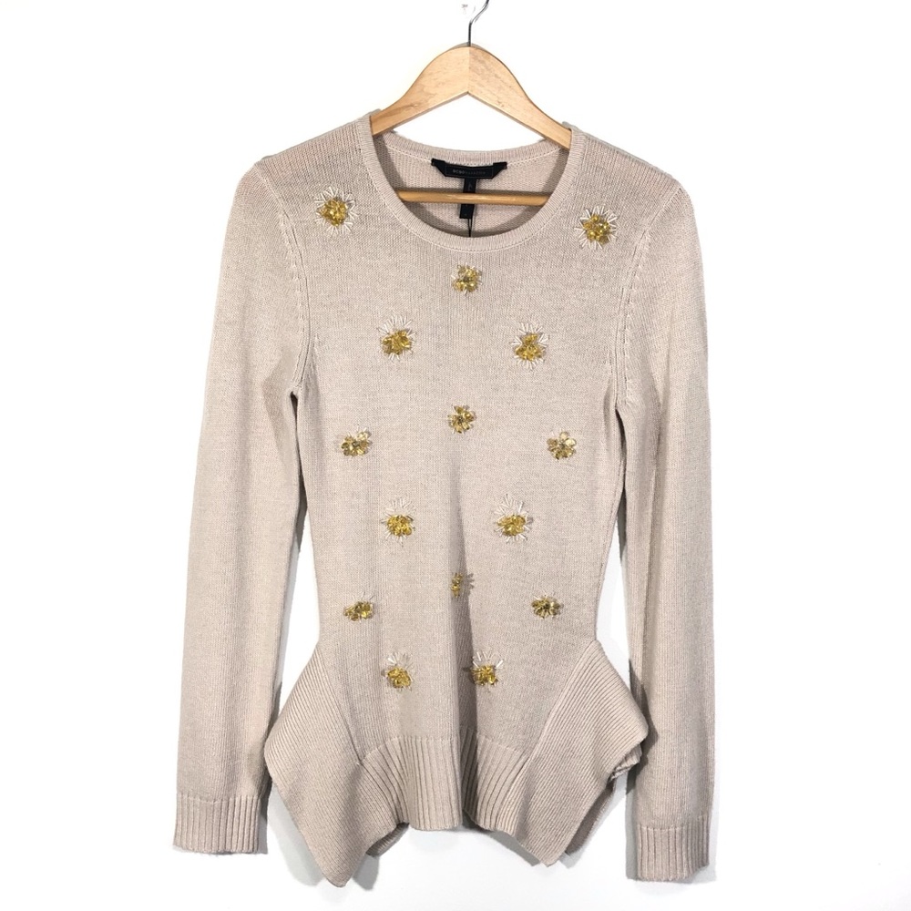 BCBGMaxAzria Loretta beige Sweater with beaded accents - Picture 5 of 13